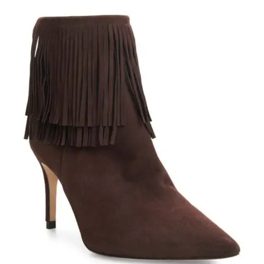 L'AGENCE Mathilde Brown Fringe Suede Stiletto Pump Bootie. EU 38/US 8